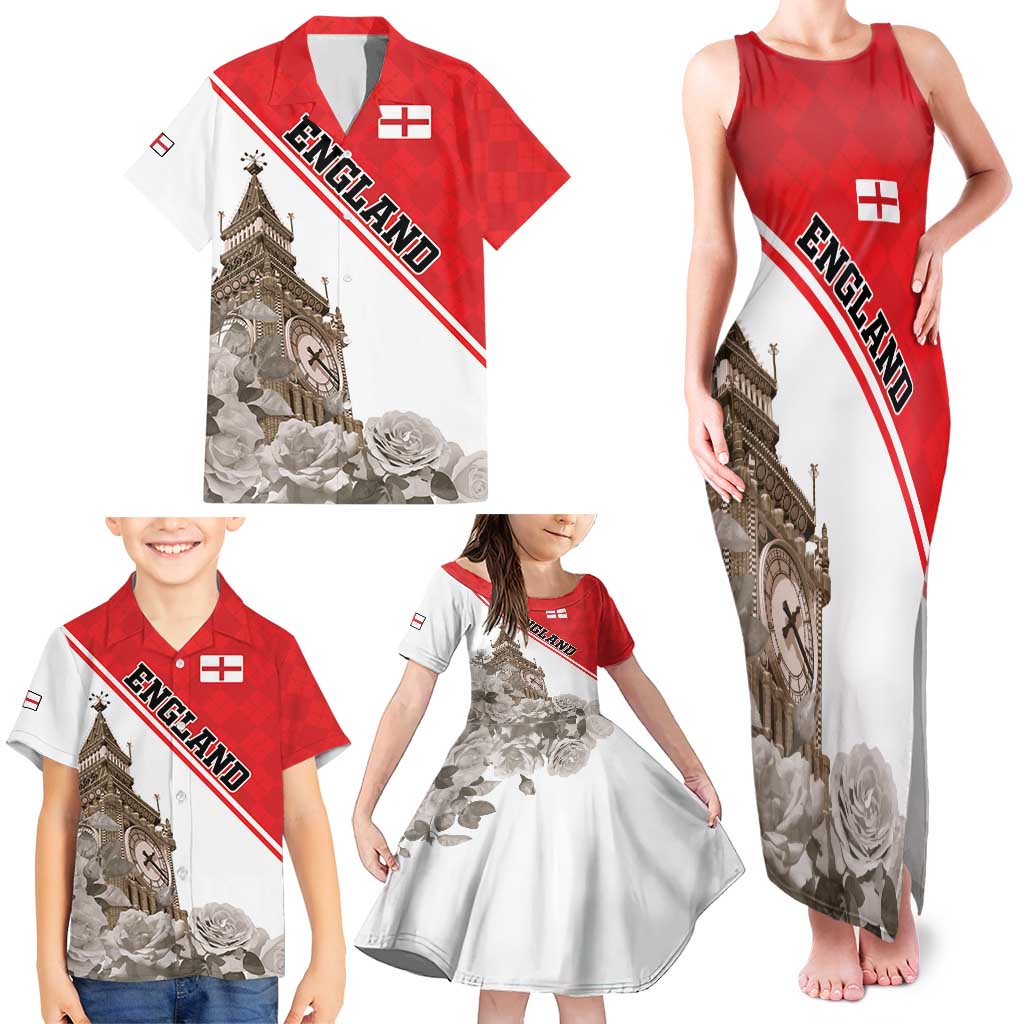 Custom England Rose Family Matching Tank Maxi Dress and Hawaiian Shirt With Big Ben - Wonder Print Shop