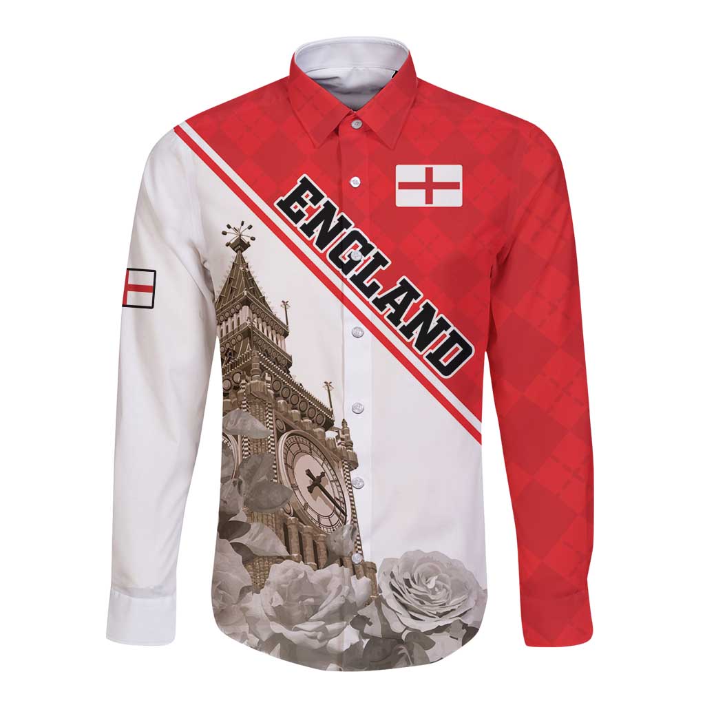Custom England Rose Long Sleeve Button Shirt With Big Ben - Wonder Print Shop