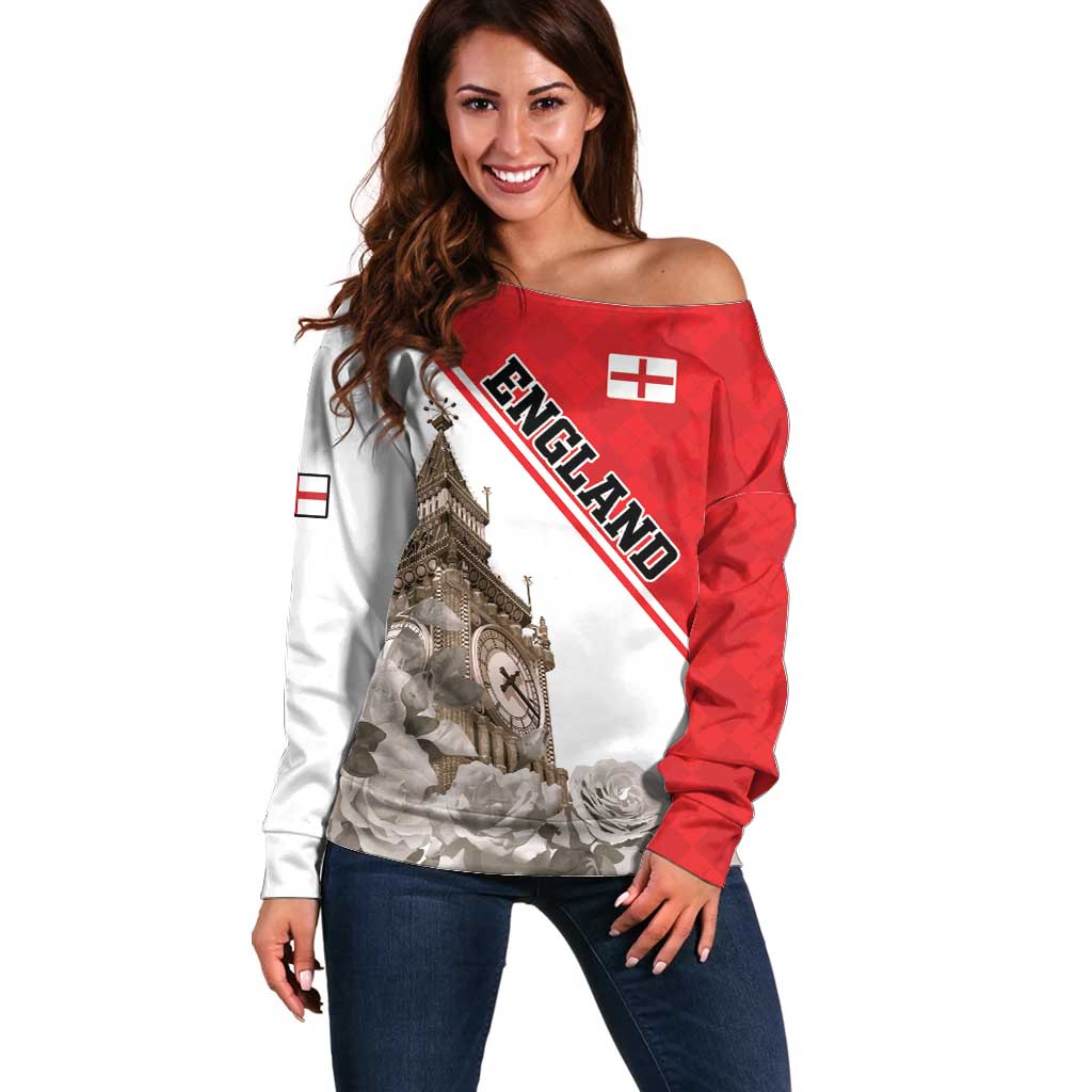 Custom England Rose Off Shoulder Sweater With Big Ben - Wonder Print Shop
