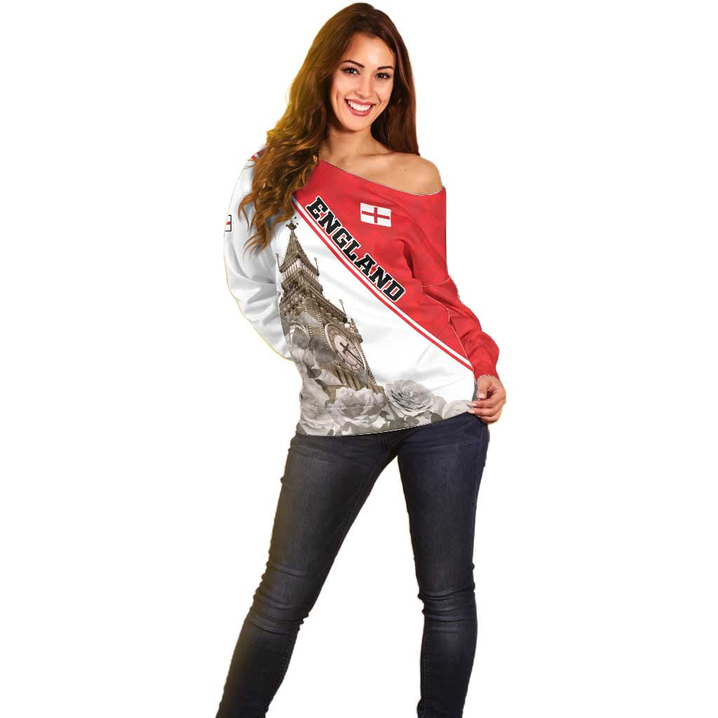Custom England Rose Off Shoulder Sweater With Big Ben - Wonder Print Shop