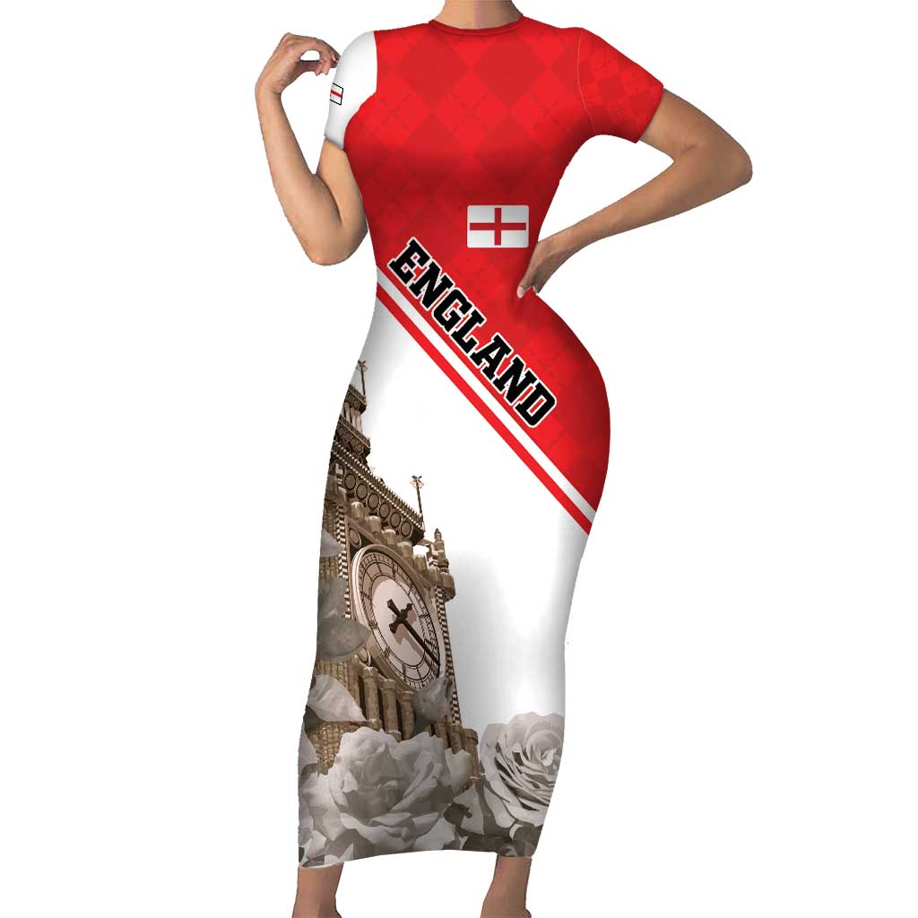 Custom England Rose Short Sleeve Bodycon Dress With Big Ben - Wonder Print Shop
