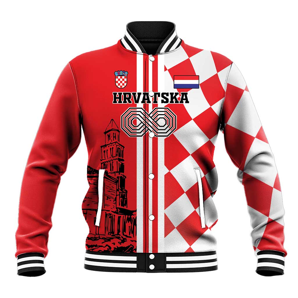 Custom Croatia Baseball Jacket Checkerboard Hrvatska Simple Style - Wonder Print Shop