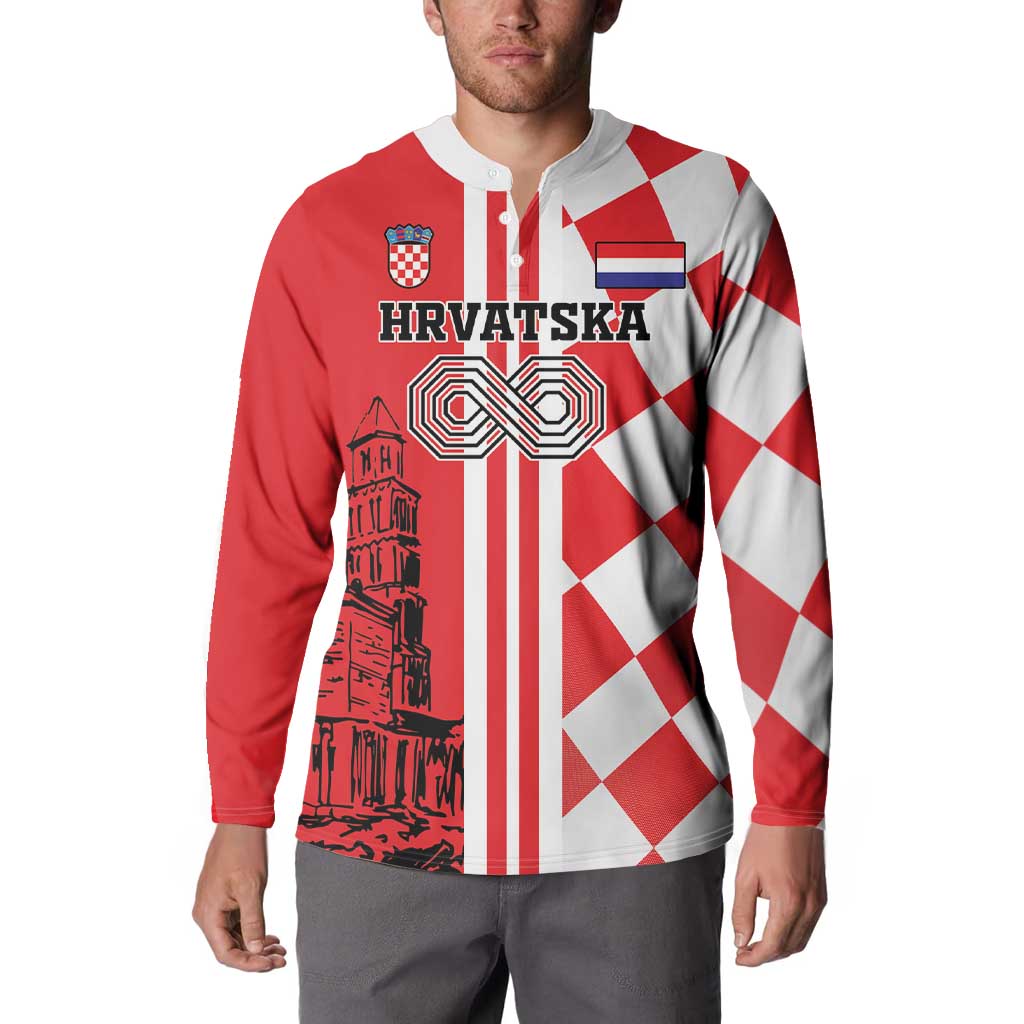 Custom Croatia Button Sweatshirt Checkerboard Hrvatska Simple Style - Wonder Print Shop