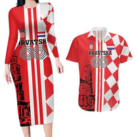 Custom Croatia Couples Matching Long Sleeve Bodycon Dress and Hawaiian Shirt Checkerboard Hrvatska Simple Style - Wonder Print Shop