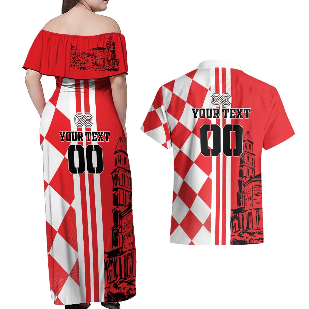 Custom Croatia Couples Matching Off Shoulder Maxi Dress and Hawaiian Shirt Checkerboard Hrvatska Simple Style - Wonder Print Shop