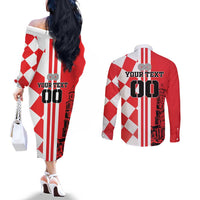 Custom Croatia Couples Matching Off The Shoulder Long Sleeve Dress and Long Sleeve Button Shirt Checkerboard Hrvatska Simple Style