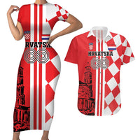 Custom Croatia Couples Matching Short Sleeve Bodycon Dress and Hawaiian Shirt Checkerboard Hrvatska Simple Style - Wonder Print Shop