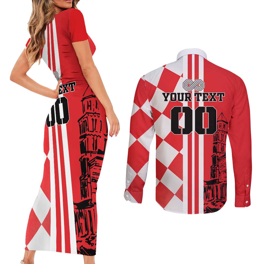 Custom Croatia Couples Matching Short Sleeve Bodycon Dress and Long Sleeve Button Shirt Checkerboard Hrvatska Simple Style - Wonder Print Shop