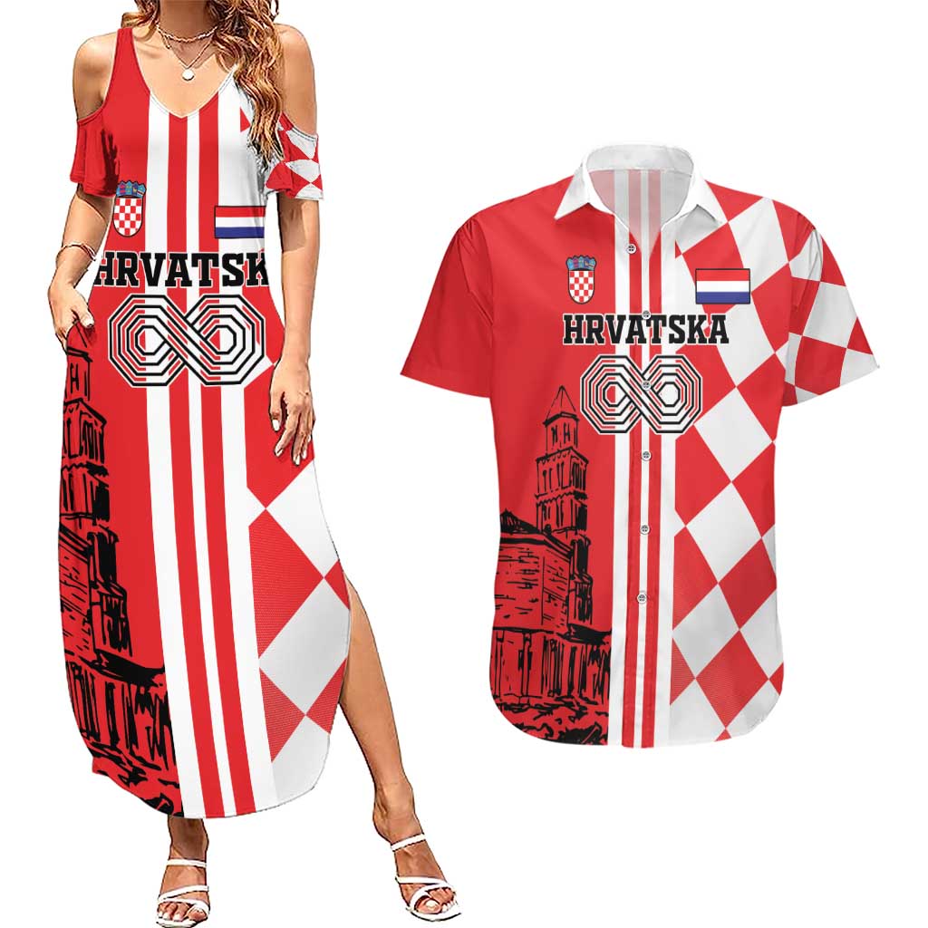 Custom Croatia Couples Matching Summer Maxi Dress and Hawaiian Shirt Checkerboard Hrvatska Simple Style - Wonder Print Shop