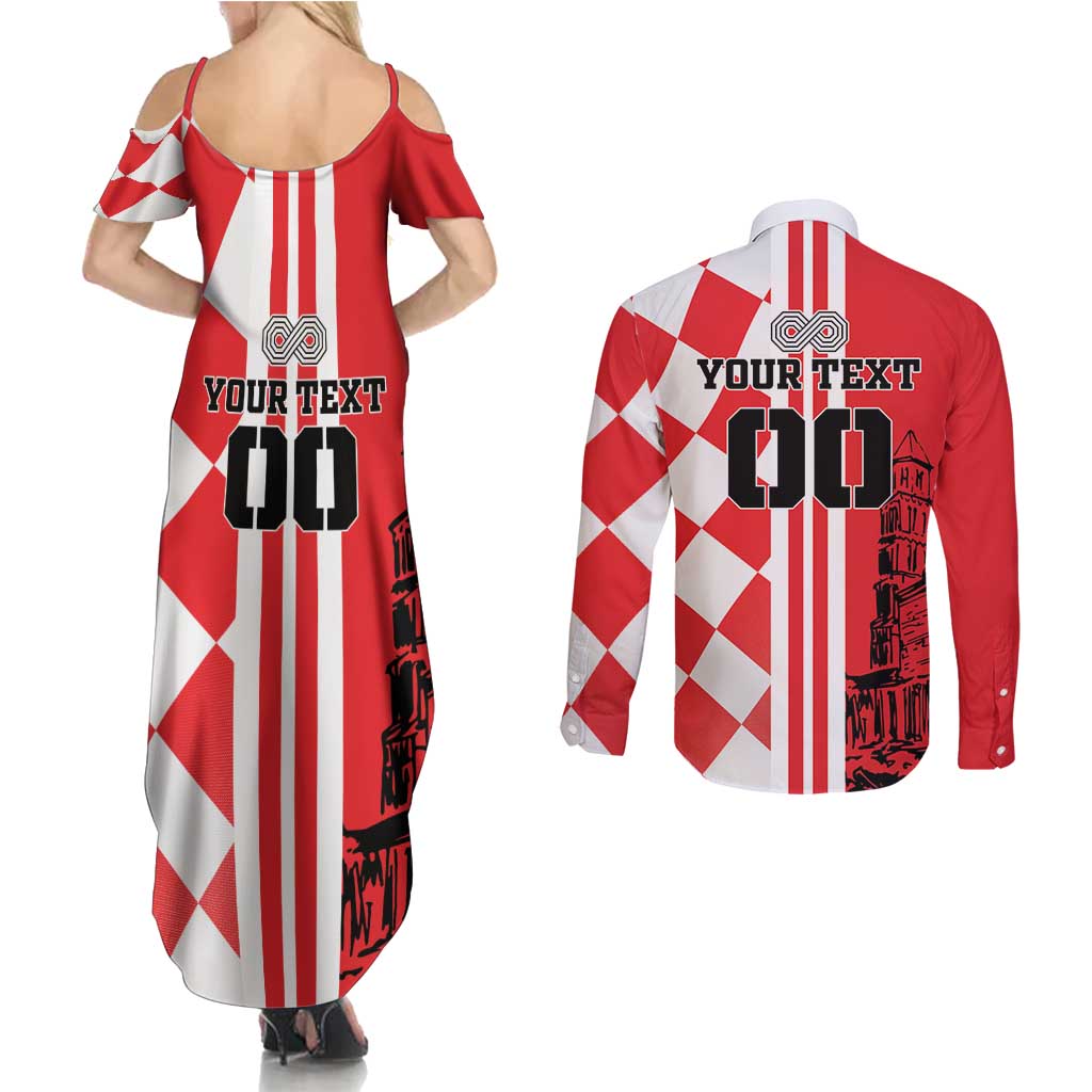 Custom Croatia Couples Matching Summer Maxi Dress and Long Sleeve Button Shirt Checkerboard Hrvatska Simple Style - Wonder Print Shop