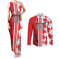 Custom Croatia Couples Matching Tank Maxi Dress and Long Sleeve Button Shirt Checkerboard Hrvatska Simple Style - Wonder Print Shop