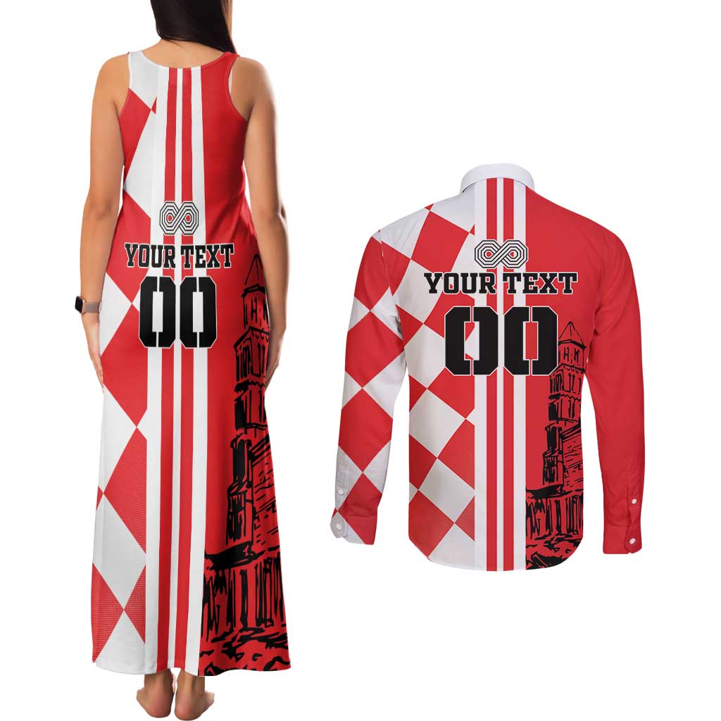 Custom Croatia Couples Matching Tank Maxi Dress and Long Sleeve Button Shirt Checkerboard Hrvatska Simple Style - Wonder Print Shop