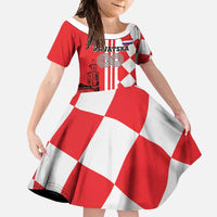 Custom Croatia Family Matching Long Sleeve Bodycon Dress and Hawaiian Shirt Checkerboard Hrvatska Simple Style - Wonder Print Shop