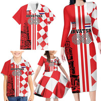 Custom Croatia Family Matching Long Sleeve Bodycon Dress and Hawaiian Shirt Checkerboard Hrvatska Simple Style - Wonder Print Shop