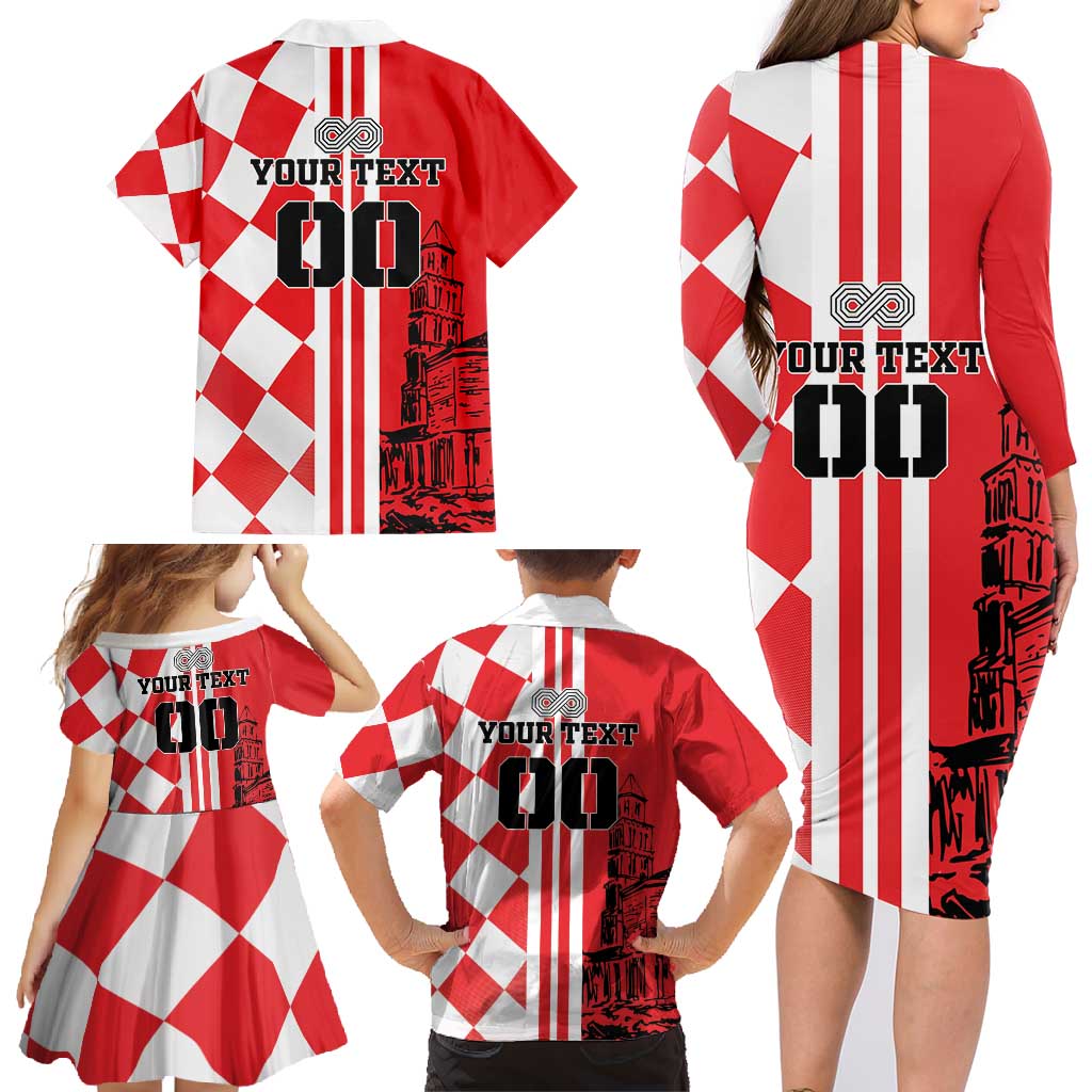 Custom Croatia Family Matching Long Sleeve Bodycon Dress and Hawaiian Shirt Checkerboard Hrvatska Simple Style - Wonder Print Shop