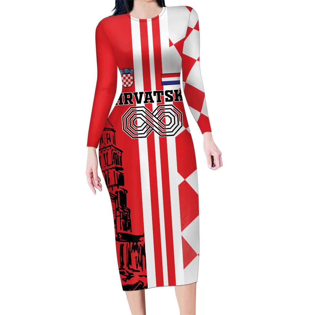 Custom Croatia Family Matching Long Sleeve Bodycon Dress and Hawaiian Shirt Checkerboard Hrvatska Simple Style - Wonder Print Shop