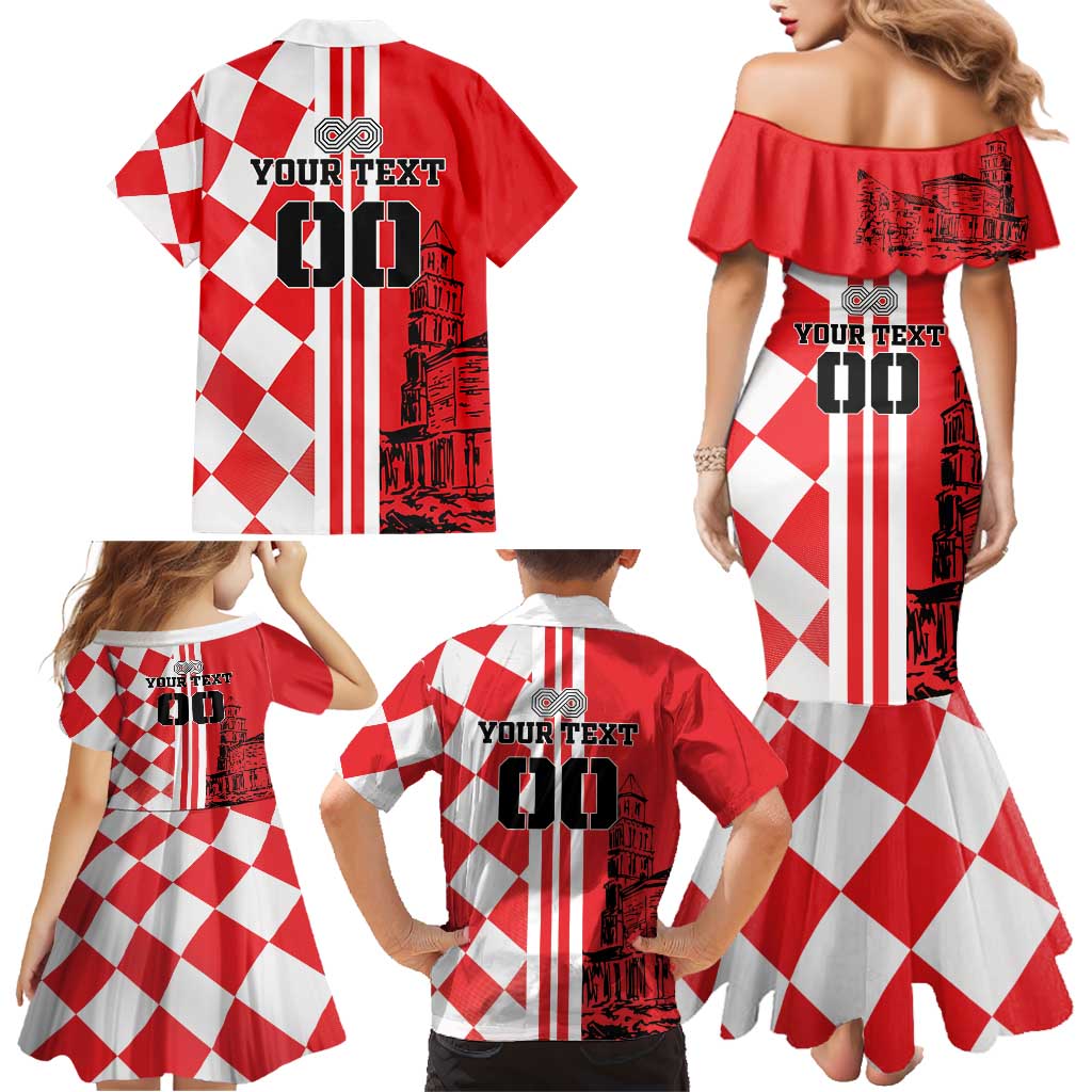 Custom Croatia Family Matching Mermaid Dress and Hawaiian Shirt Checkerboard Hrvatska Simple Style - Wonder Print Shop