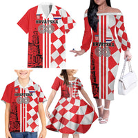 Custom Croatia Family Matching Off The Shoulder Long Sleeve Dress and Hawaiian Shirt Checkerboard Hrvatska Simple Style - Wonder Print Shop