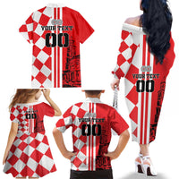 Custom Croatia Family Matching Off The Shoulder Long Sleeve Dress and Hawaiian Shirt Checkerboard Hrvatska Simple Style - Wonder Print Shop