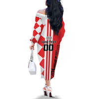 Custom Croatia Family Matching Off The Shoulder Long Sleeve Dress and Hawaiian Shirt Checkerboard Hrvatska Simple Style - Wonder Print Shop