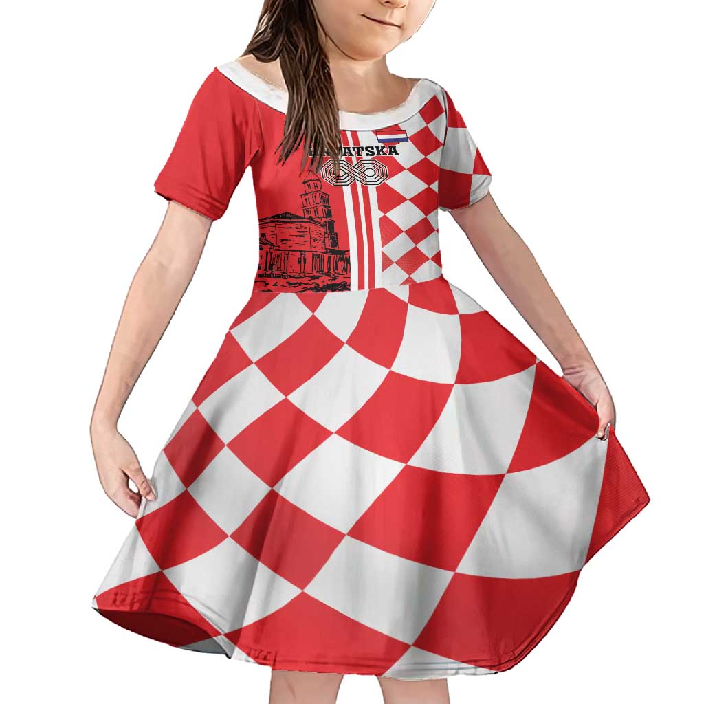 Custom Croatia Family Matching Off Shoulder Maxi Dress and Hawaiian Shirt Checkerboard Hrvatska Simple Style - Wonder Print Shop