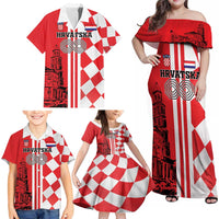 Custom Croatia Family Matching Off Shoulder Maxi Dress and Hawaiian Shirt Checkerboard Hrvatska Simple Style - Wonder Print Shop