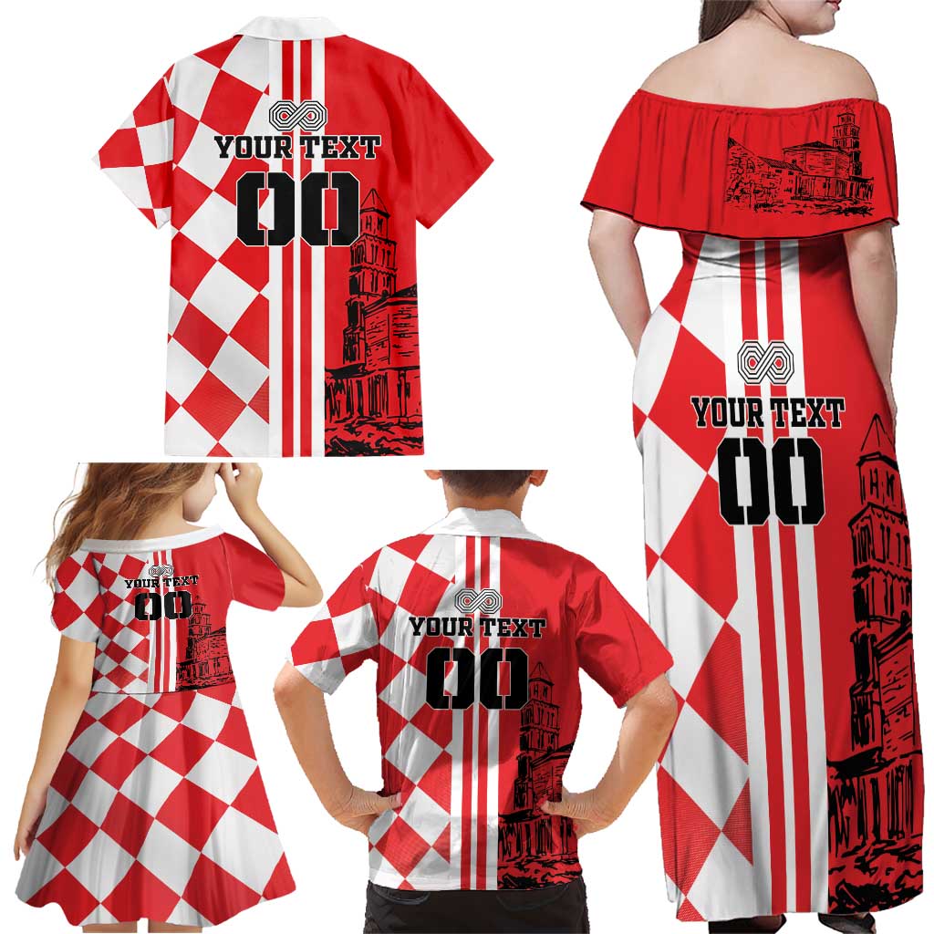 Custom Croatia Family Matching Off Shoulder Maxi Dress and Hawaiian Shirt Checkerboard Hrvatska Simple Style - Wonder Print Shop
