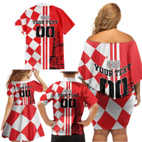 Custom Croatia Family Matching Off Shoulder Short Dress and Hawaiian Shirt Checkerboard Hrvatska Simple Style - Wonder Print Shop