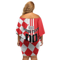 Custom Croatia Family Matching Off Shoulder Short Dress and Hawaiian Shirt Checkerboard Hrvatska Simple Style - Wonder Print Shop