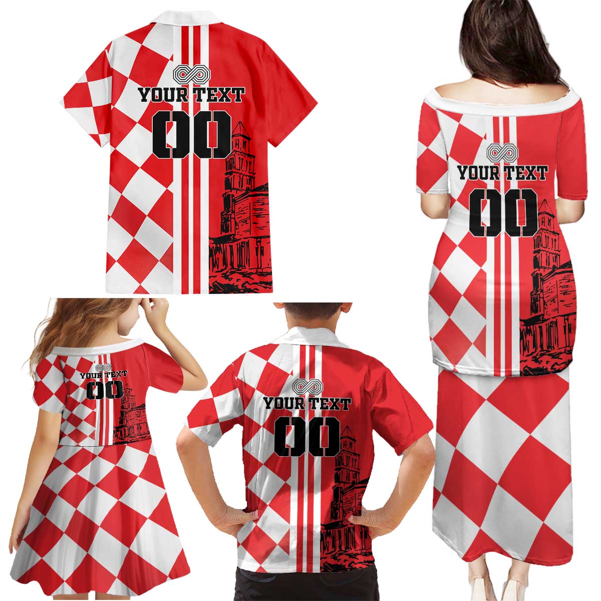 Custom Croatia Family Matching Puletasi and Hawaiian Shirt Checkerboard Hrvatska Simple Style - Wonder Print Shop
