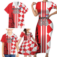 Custom Croatia Family Matching Short Sleeve Bodycon Dress and Hawaiian Shirt Checkerboard Hrvatska Simple Style - Wonder Print Shop