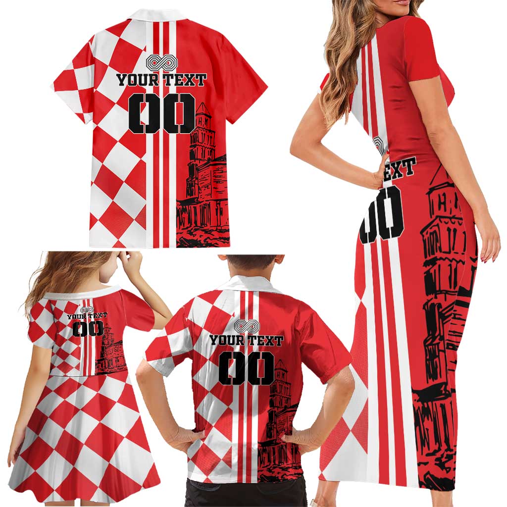 Custom Croatia Family Matching Short Sleeve Bodycon Dress and Hawaiian Shirt Checkerboard Hrvatska Simple Style - Wonder Print Shop