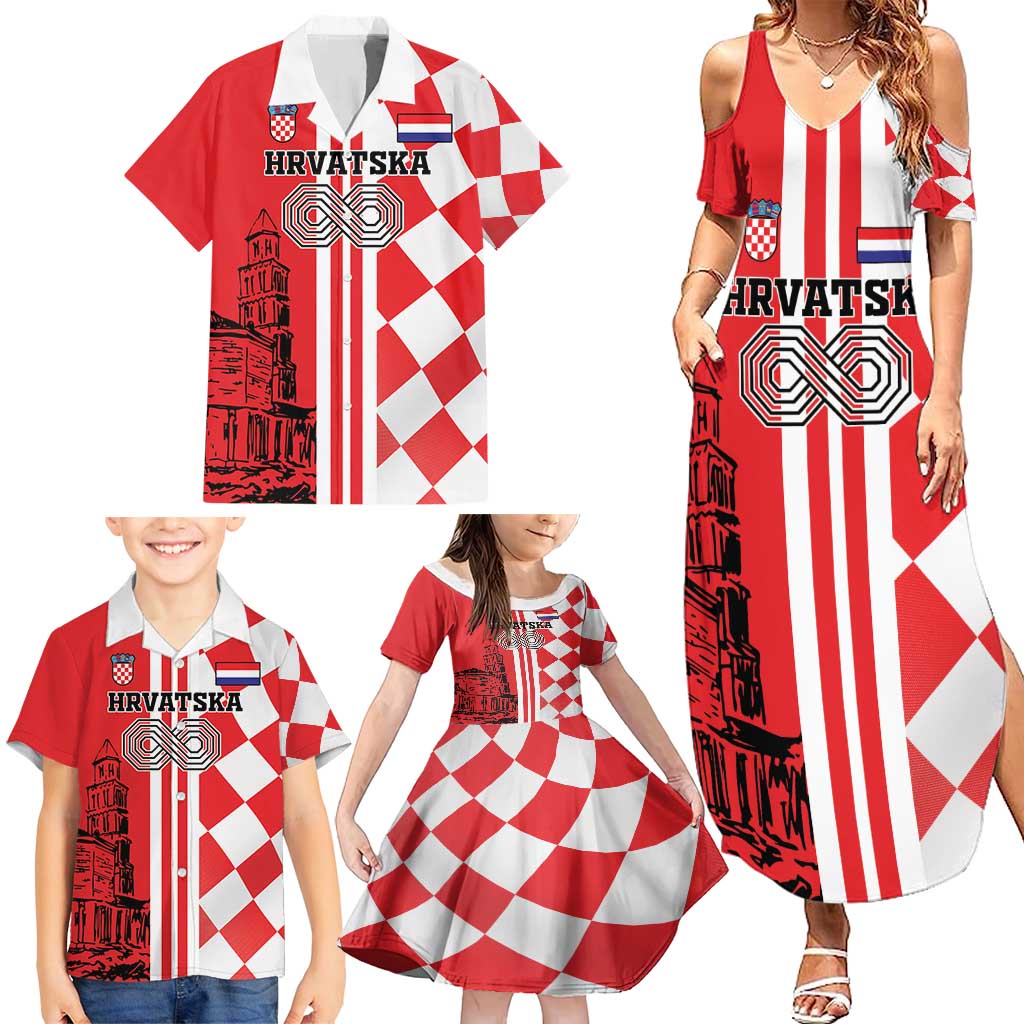 Custom Croatia Family Matching Summer Maxi Dress and Hawaiian Shirt Checkerboard Hrvatska Simple Style - Wonder Print Shop