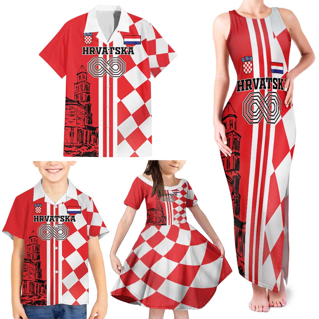 Custom Croatia Family Matching Tank Maxi Dress and Hawaiian Shirt Checkerboard Hrvatska Simple Style - Wonder Print Shop