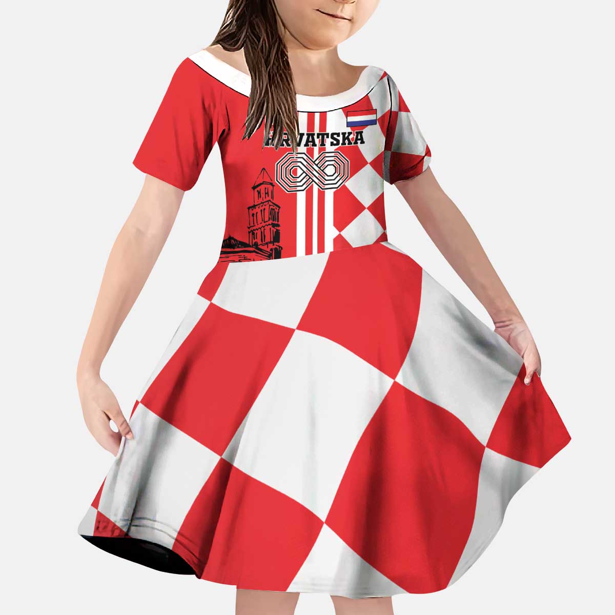 Custom Croatia Kid Short Sleeve Dress Checkerboard Hrvatska Simple Style - Wonder Print Shop