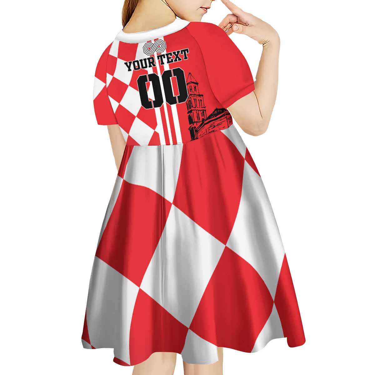 Custom Croatia Kid Short Sleeve Dress Checkerboard Hrvatska Simple Style - Wonder Print Shop