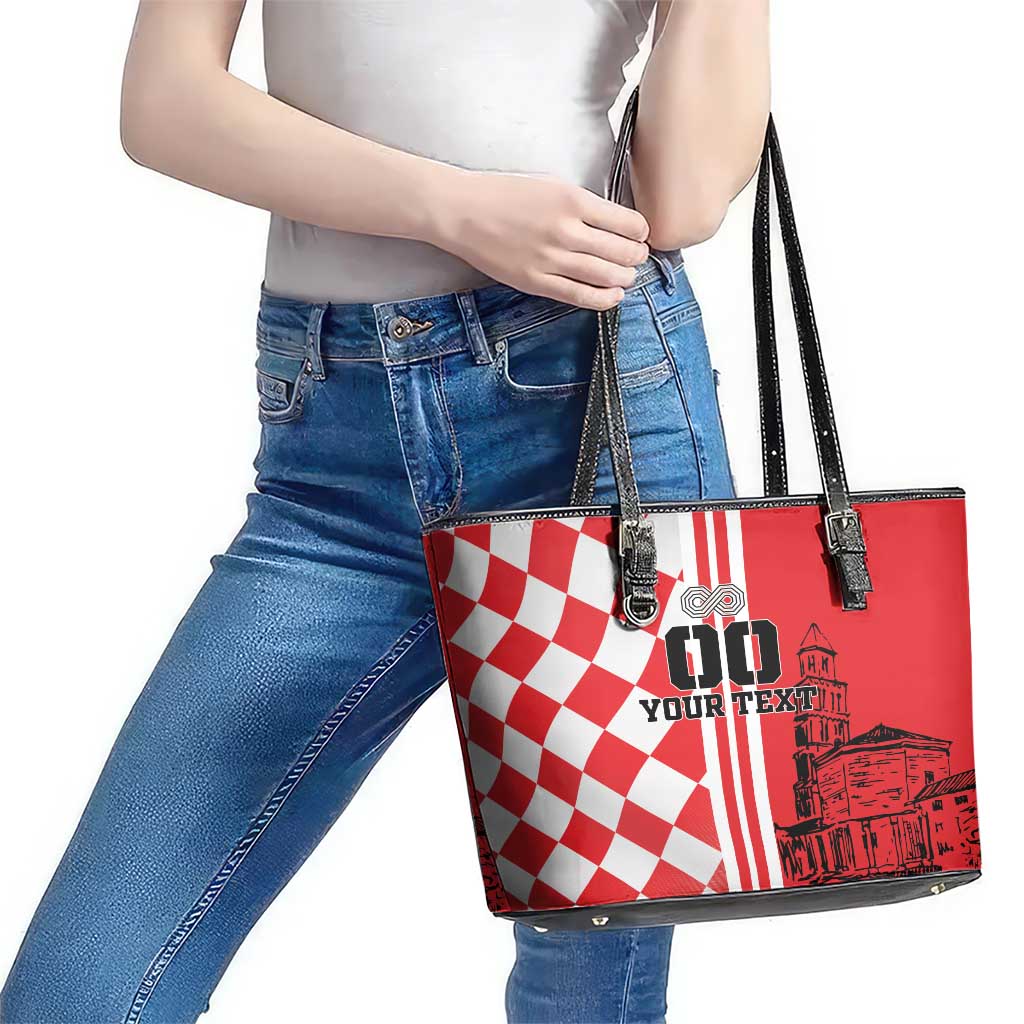 Custom Croatia Leather Tote Bag Checkerboard Hrvatska Simple Style - Wonder Print Shop