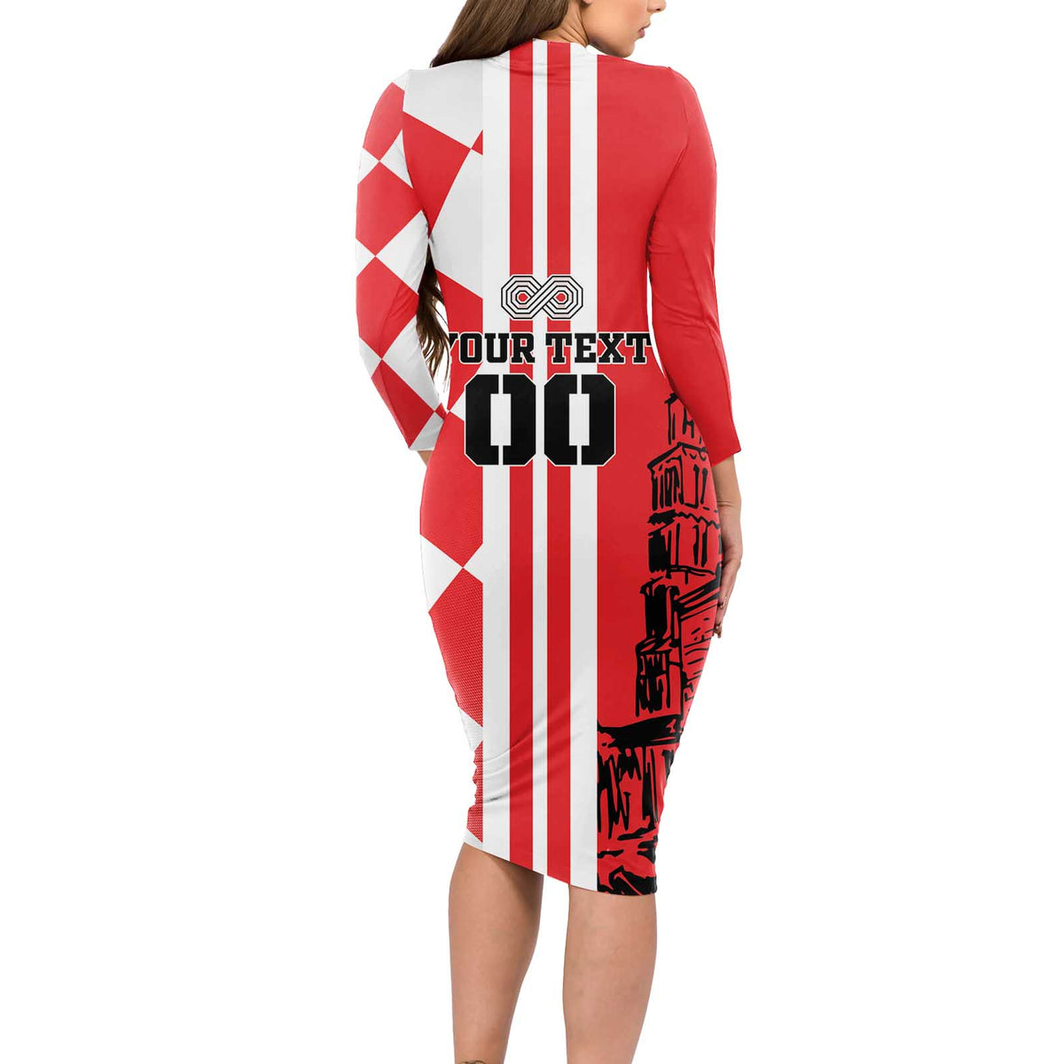Custom Croatia Long Sleeve Bodycon Dress Checkerboard Hrvatska Simple Style - Wonder Print Shop