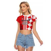 Custom Croatia Raglan Cropped T Shirt Checkerboard Hrvatska Simple Style - Wonder Print Shop