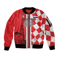 Custom Croatia Sleeve Zip Bomber Jacket Checkerboard Hrvatska Simple Style - Wonder Print Shop