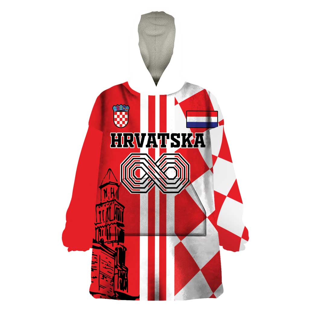 Custom Croatia Wearable Blanket Hoodie Checkerboard Hrvatska Simple Style - Wonder Print Shop
