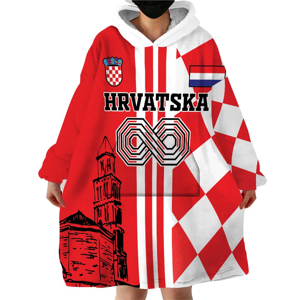 Custom Croatia Wearable Blanket Hoodie Checkerboard Hrvatska Simple Style - Wonder Print Shop