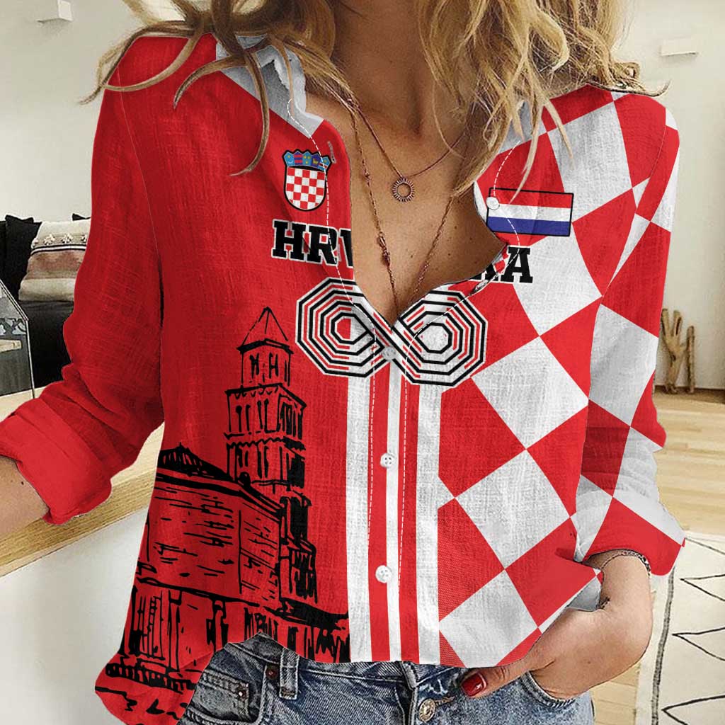 Custom Croatia Women Casual Shirt Checkerboard Hrvatska Simple Style - Wonder Print Shop