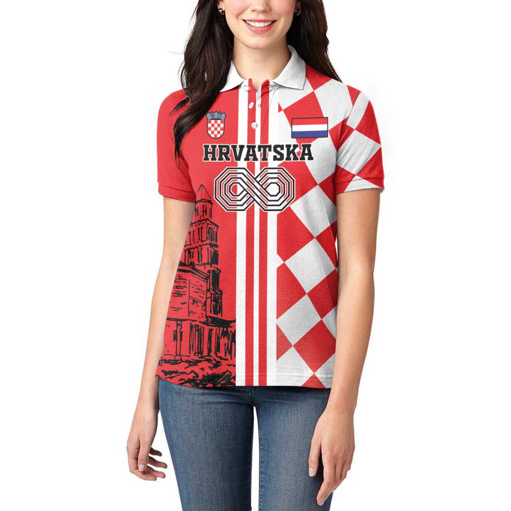 Custom Croatia Women Polo Shirt Checkerboard Hrvatska Simple Style - Wonder Print Shop