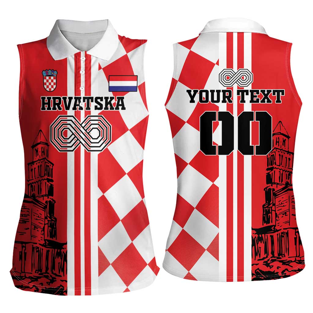 Custom Croatia Women Sleeveless Polo Shirt Checkerboard Hrvatska Simple Style - Wonder Print Shop