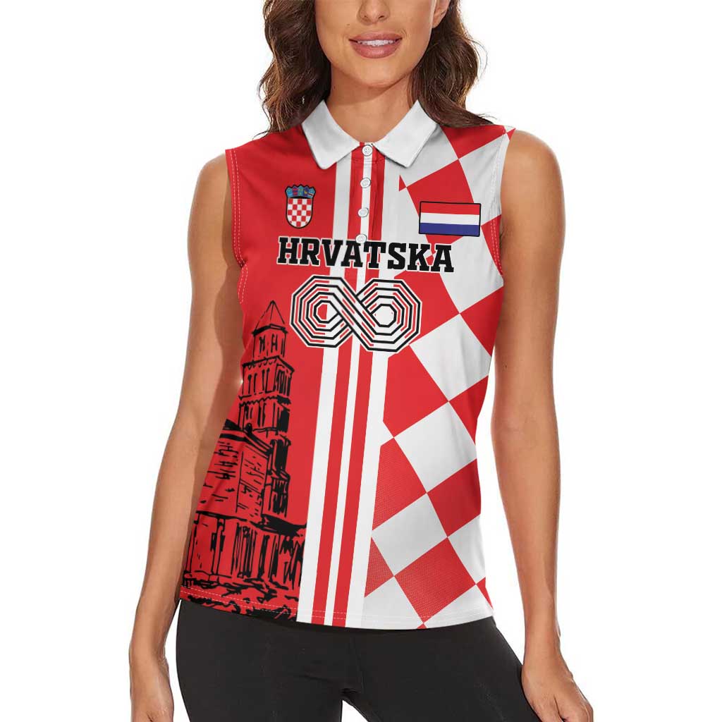 Custom Croatia Women Sleeveless Polo Shirt Checkerboard Hrvatska Simple Style - Wonder Print Shop