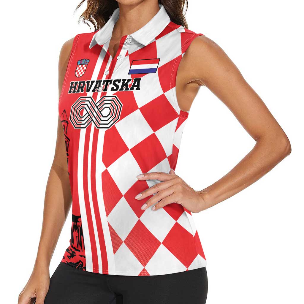 Custom Croatia Women Sleeveless Polo Shirt Checkerboard Hrvatska Simple Style - Wonder Print Shop