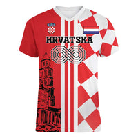 Custom Croatia Women V-Neck T-Shirt Checkerboard Hrvatska Simple Style - Wonder Print Shop