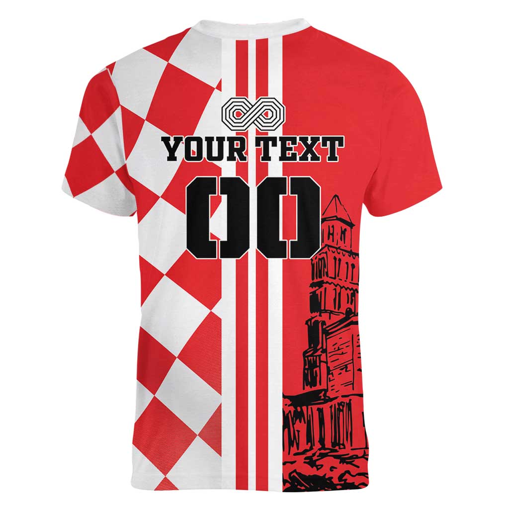 Custom Croatia Women V-Neck T-Shirt Checkerboard Hrvatska Simple Style - Wonder Print Shop