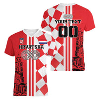 Custom Croatia Women V-Neck T-Shirt Checkerboard Hrvatska Simple Style - Wonder Print Shop